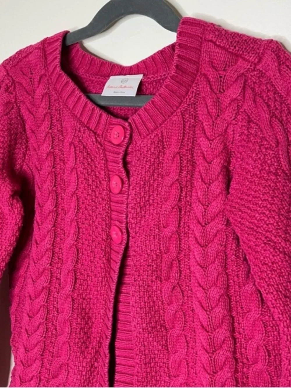 Hanna Andersson girls hot pink cable knit cardigan sweater 120 (6-7)